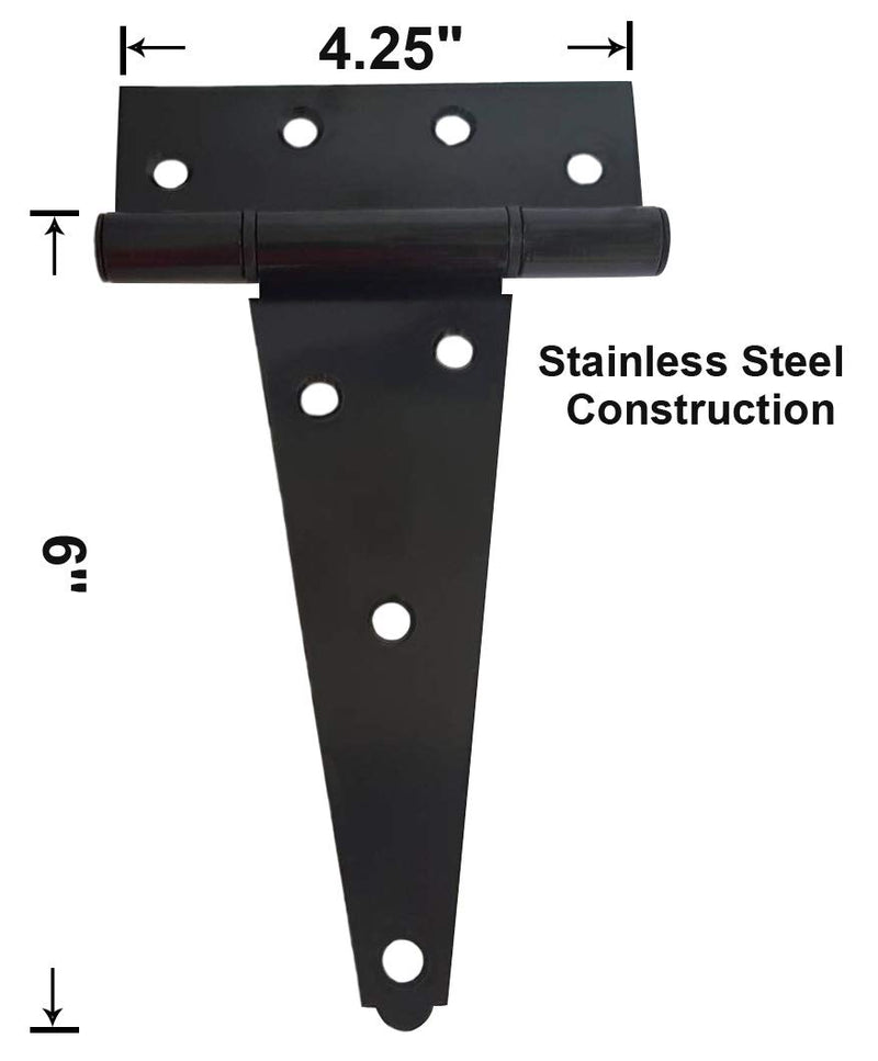 QCAA Stainless Steel Extra Heavy Tee Hinge, 6" x 2.5mm, with Stainless Screws & Hinge Pin, Black Coated, 2 Pack - NewNest Australia