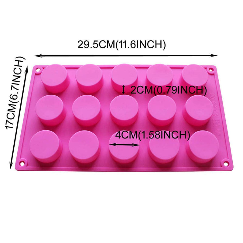 BAKER DEPOT 15 Holes Cylinder Silicone Mold For Handmade soap Chocolate jelly Pudding DIY Resin Mould Hole Dia: 1.5 inch Vol: 20ml Set of 2 - NewNest Australia