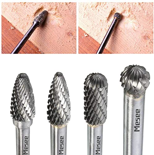 Mesee Set of 4 Tungsten Carbide Rotary Burrs, 6 Inch Long Double Cut Rotating Burr with 6mm Shank Files Rasp Bit Tools Kit for DIY Woodworking Metal Carving Polishing Engraving Drilling - NewNest Australia