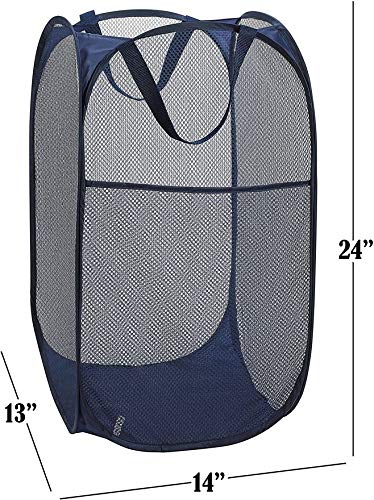 NewNest Australia - Didcant Portable Mesh Popup Laundry Hamper with Durable Handles, Folding Pop-Up Clothes Hampers Collapsible for Storage, Travel Cloth Basket Great for Home Kids Room, College Dorm, Travel(Dark Blue) Dark Blue 