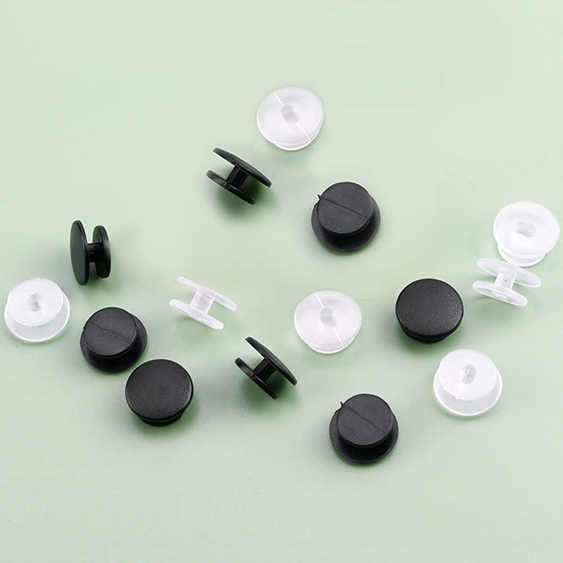 200 PCS Buckle Plastic Button, 2 Colors Shoe Charm Buttons Round Buttons DIY Shoes Charm Accessories for Kids, Wristband Charm Backs(Black, Transparent) - NewNest Australia