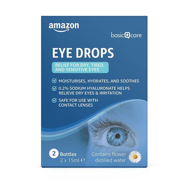 Amazon Basic Care Eye Drops with Sodium Hyaluronate 0.2% and Flower Distilled Water, 2 x 15 ml Eye Drops with Sodium Hyaluronate and Flower Distilled Water - NewNest Australia