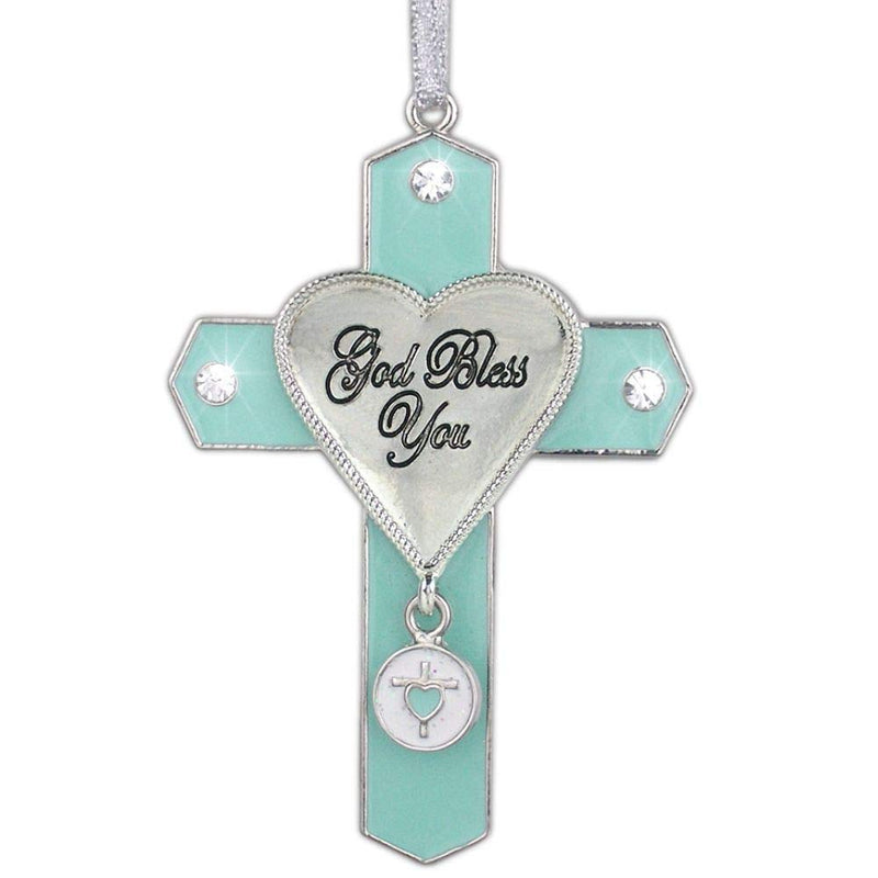 NewNest Australia - BANBERRY DESIGNS God Bless You Jeweled Hanging Ornament Cross with Charm Metal 3" H Religious Gifts for Women 