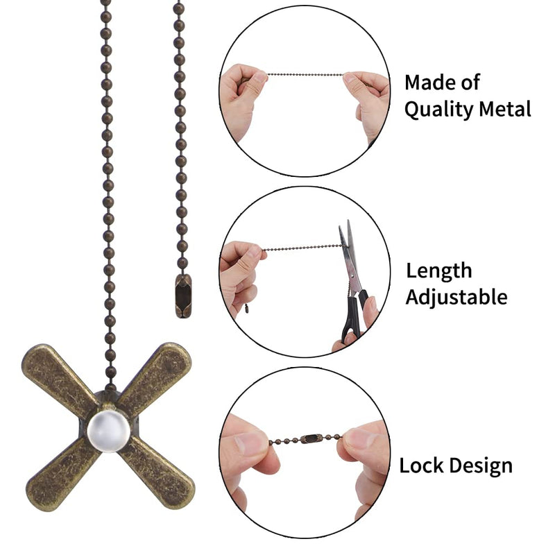 LVOERTUIG 3 Sets Ceiling Fan Pull Chain, Fan Chain Extension Fan Light Chain Extender Beaded Ball Connector, Lamp Pull Chain Ornament, Pull Chain Decorative Fan and Light Pull Chain Set (Bronze) Bronze - NewNest Australia