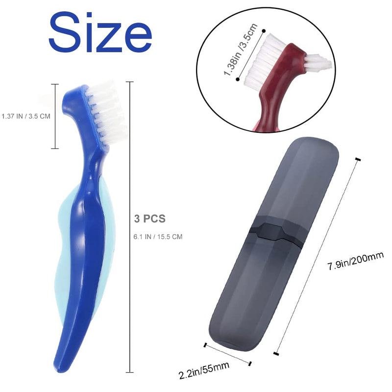 Pack Of 3 Hard Denture Brush, Denture Brush, Oral Care, Hard Denture Brush, Double Sided Brush, With Portable Carry Bag, Multi-Layer Denture Brush For Denture Care - NewNest Australia