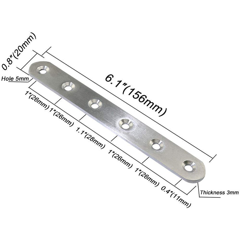 Boeray 10 pcs 156mm / 6.1" Length 6 Hole Stainless Steel Straight Corner Brackets Flat Fixing Mending Brace Plates with Fixing Screws 156mm-10pcs - NewNest Australia