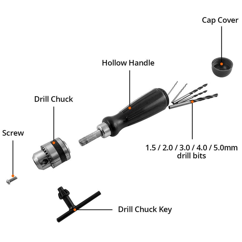 QWORK Pin Vise Hand Drill Bits, Micro Mini Twist Drill Bits Set, Ideal for Woodworking Precision DIY Model Jewelry Walnut Amber Beads Plastic with Chuck Key & Twist Drill Bits 0.6-6mm - NewNest Australia
