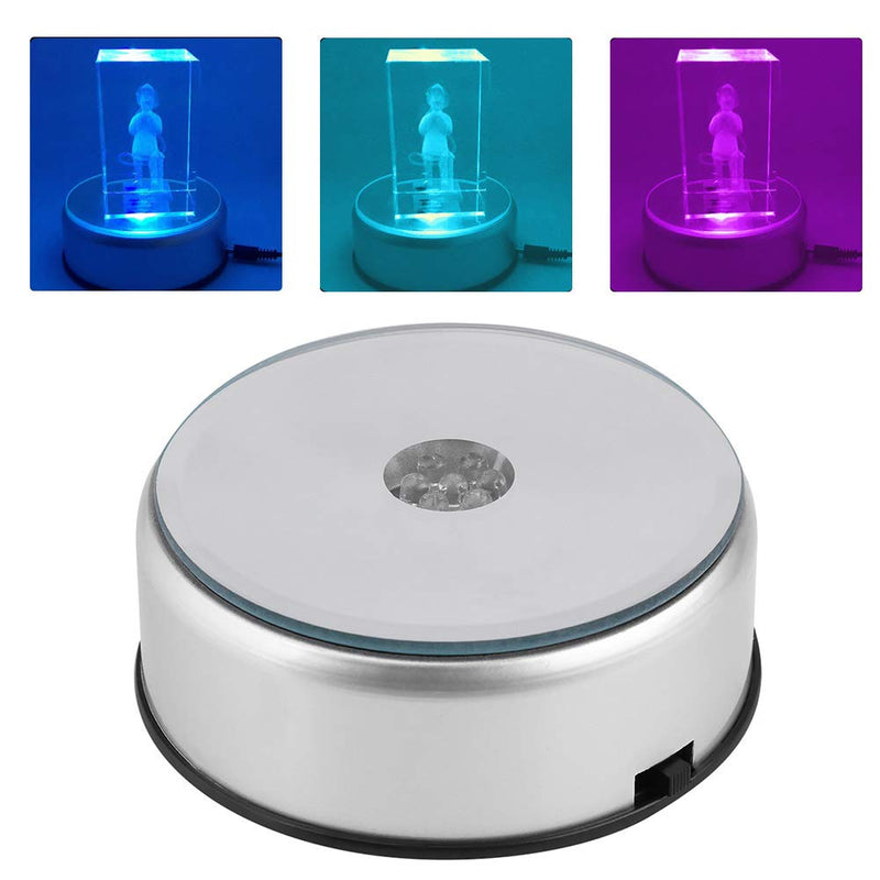 NewNest Australia - Ejoyous 4" LED Display Base for Crystals Glass Art, Colorful Light 7 RGB LEDs Rotating Crystal Display Stand Base Holder with AC Adapter 
