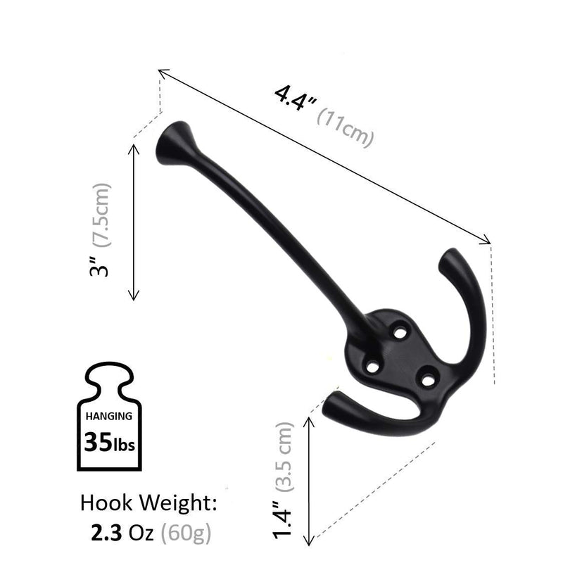 NewNest Australia - HARPOON 5 Pack Heavy Duty Three Flared Prongs Coat Hooks, Wall Mounted with 15 Screws, Retro Tri-Hook, Utility Hooks for Scarf, Bag, Towel, Key, Cap, Cup, Hat (Black) Black 