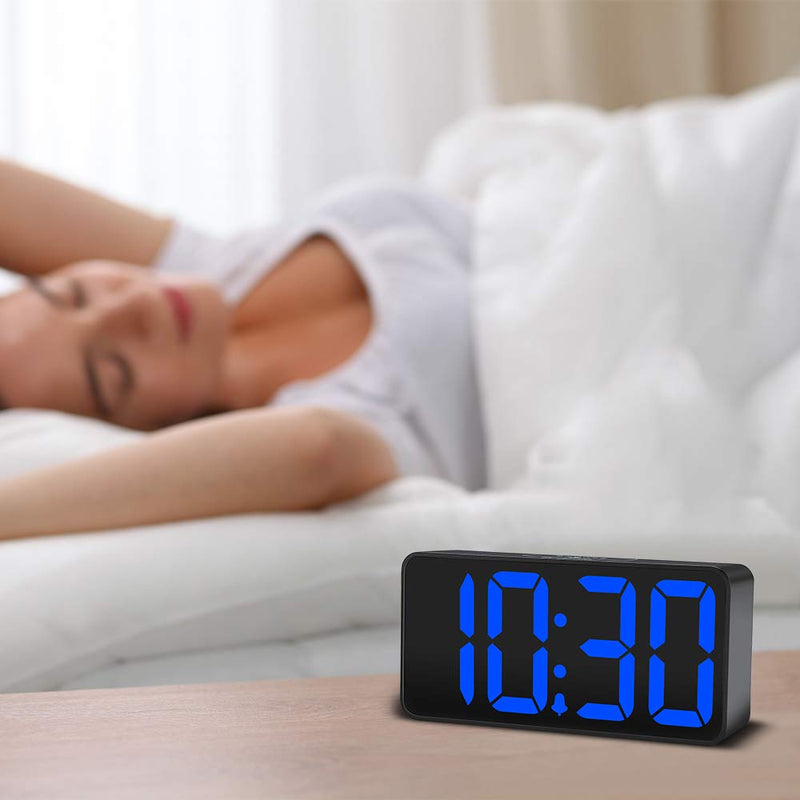 NewNest Australia - DreamSky Compact Digital Alarm Clock with USB Port for Charging, Adjustable Brightness Dimmer, Blue Bold Digit Display, Adjustable Alarm Volume, 12/24Hr, Snooze, Bedroom Desk Alarm Clock. Blue Digit 