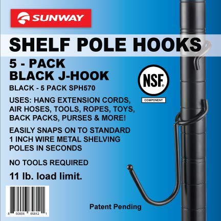 NewNest Australia - Shelf Pole Hooks 5-Pack | J-Hook Black | Best Solution for Garage Shelving Storage Organization | Use with Metal or Wire Shelves and Racks | Heavy Duty, Easy Installation 