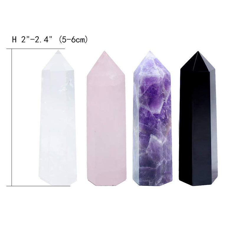 Runyangshi Set of 4 Natural Healing Crystal Wands, Height 2"-2.4" Single Point Healing Crystal Wand 6 Faceted Reiki Chakra Stones Crystal Healing Prism for Reiki, Home Decor 4pcs/ 2"-2.4"(5-6cm) - NewNest Australia