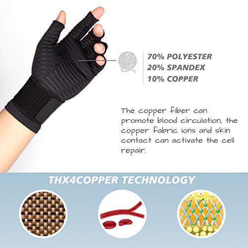 Thx4COPPER Compression Arthritis Gloves with Strap – Copper Infused – Fingerless Glove Hand Wrist Support for Carpal Tunnel, Arthritis, RSI, Tendonitis, Hand Pain Relief – Men/Women Pair，S&M S-M - NewNest Australia