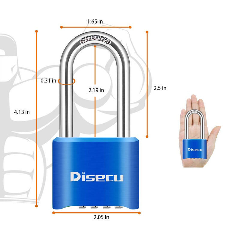Disecu Heavy Duty 4 Digit Combination Lock Long Shackle Outdoor Waterproof Resettable Padlock with Steel Cable for Bike, Gate, Fence (Blue) Blue - NewNest Australia
