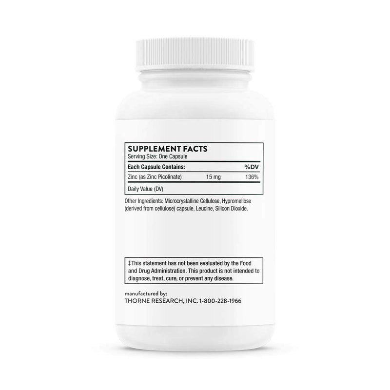 Thorne Zinc Picolinate 15mg - Highly Absorbable Zinc Supplement - Supports Wellness, Immune System, and Eye and Reproductive Health - Gluten-Free, Soy-Free, Dairy-Free - 60 Capsules - NewNest Australia