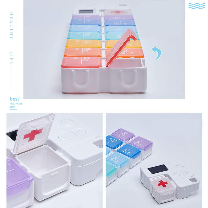 Portable Pill Box with Smart Reminder Alarm, 14 Grids Intelligent Electronic Digital Timer AM and PM Medicine Dispenser, Weakly Pill Organiser for Outdoor Travel Work - NewNest Australia