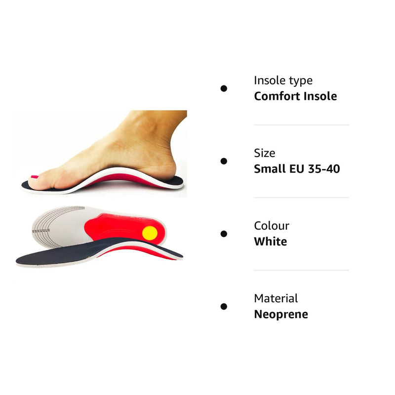 Plantar Fasciitis Relief Arch Support Shoe Inserts Insoles for Flat Feet for Men & Women, Orthotic Feet Heel Pain Shock Absorption Comfortable Insoles, Small EU 35-40, White - NewNest Australia