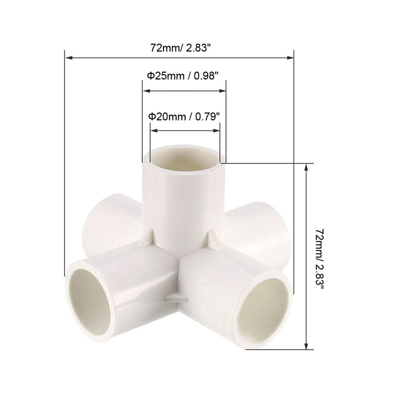 uxcell 5 Way Elbow PVC Pipe Fitting Furniture Grade 20mm Size Tee Corner Fittings White 2pcs - NewNest Australia