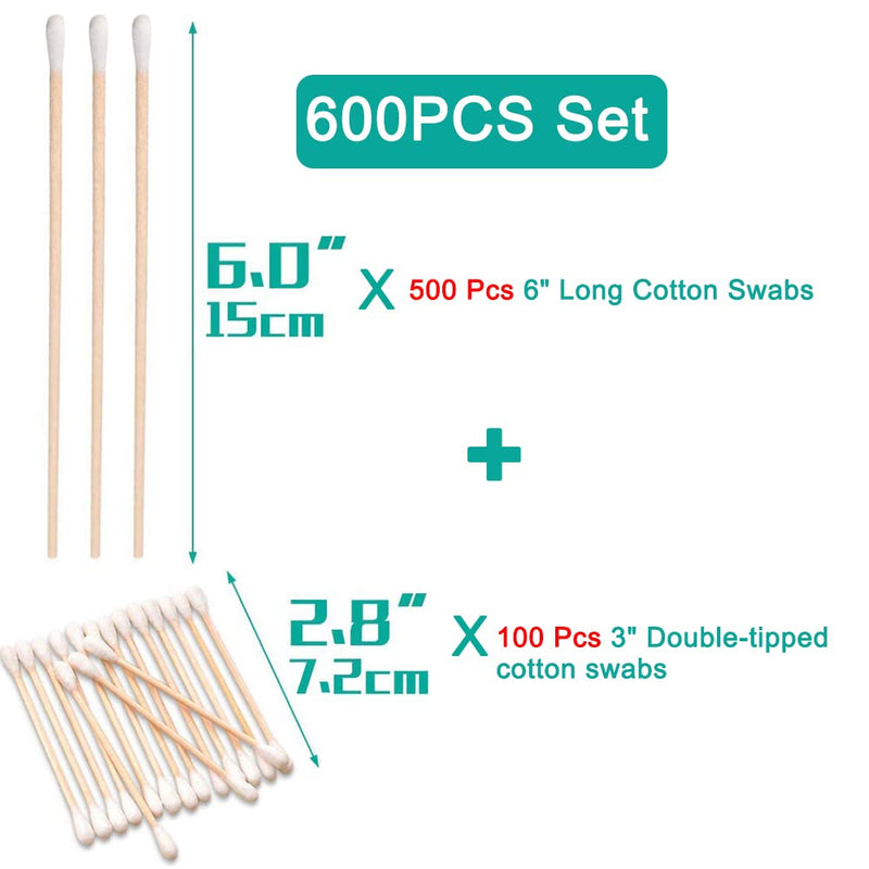 600 PCS Long Wooden Cotton Swabs & Biodegradable Cotton Swabs Set - Long Cotton Swabs for Pets Care, Cotton Tipped Applicator for Oil Makeup, Eye Ears Eyeshadow Remover Tool - Gun Cleaning Supplies - NewNest Australia