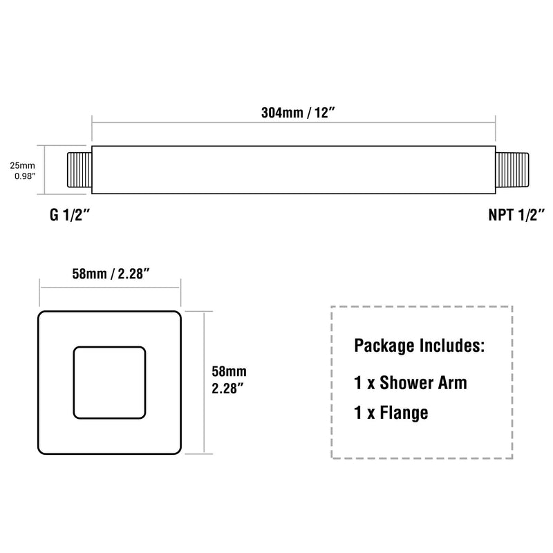 TRUSTMI Shower Arm with Flange 12 Inch Square Shaped Extension Pipe Stainless Steel Rainfall Shower Head Extender Arm, Brushed Gold 12 Inches - NewNest Australia