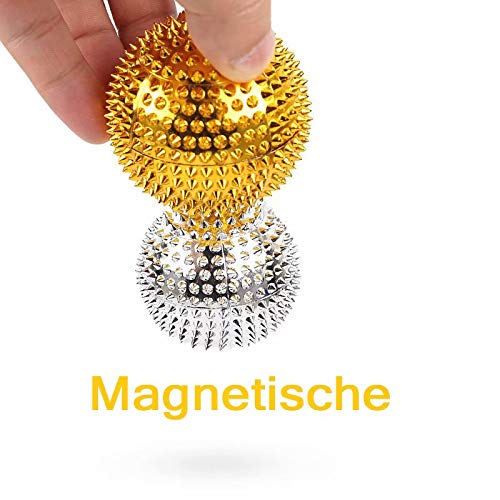 Chi-Enterprise - Two Magnetic Massage Balls - Small | Fascia Balls For Self-Therapeutic Acupressure Treatment | Contents: 2 Hedgehog Balls In Gold, Each 32 Mm Diameter And 228 Acupressure Needles - NewNest Australia