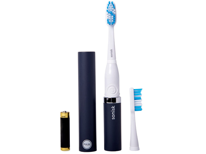 Sonisk Pulse | Battery Powered Electric Toothbrush | Sonic Technology | 1x Battery, 2X Brush Heads, 1x Travel Case Included | 31,000 Strokes Per Minute | Antimicrobial | Portable Size | Matte Black - NewNest Australia
