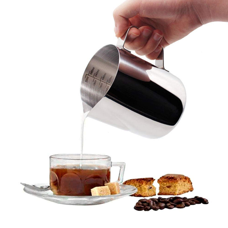 Milk Pitcher Milk Frothing Jug, YOCZOX 600 ml Stainless Steel Jug Cup Barista Milk Jug Cafe Latte Maker with Art Latte Decorating Art Pen for Barista Cappuccino Espresso Machine Coffee - 21 oz 600ml - NewNest Australia