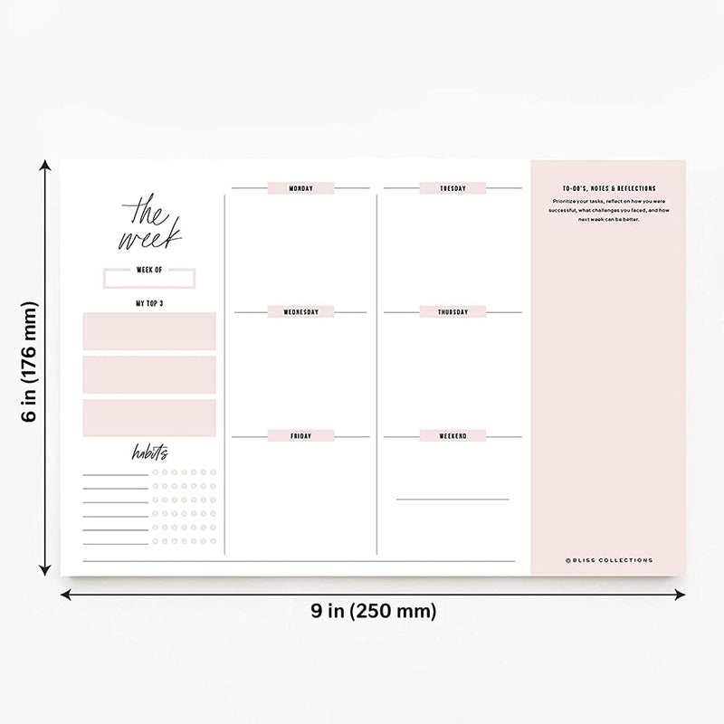 Bliss Collections Weekly Planner, Simple Pink, Undated Tear-Off Sheets Notepad Includes Calendar, Organizer, Scheduler for Goals, Tasks, Ideas, Notes, To Do Lists and Habit Tracker, 6"x9" (50 Sheets) - NewNest Australia