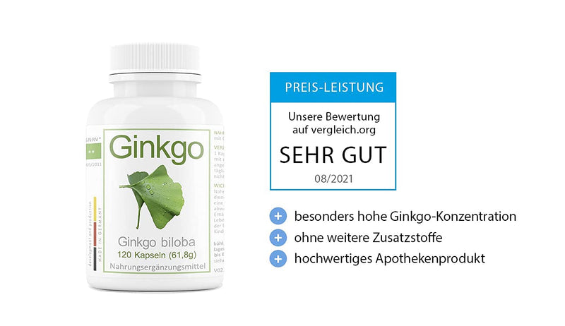 Ginkgo biloba leaf powder 420mg | from the pharmacy | 120 capsules 4-month supply | highly pure, made in Germany | Highly dosed, natural, vegan, no extract, test winner rating very good. 120 pieces (pack of 1) - NewNest Australia