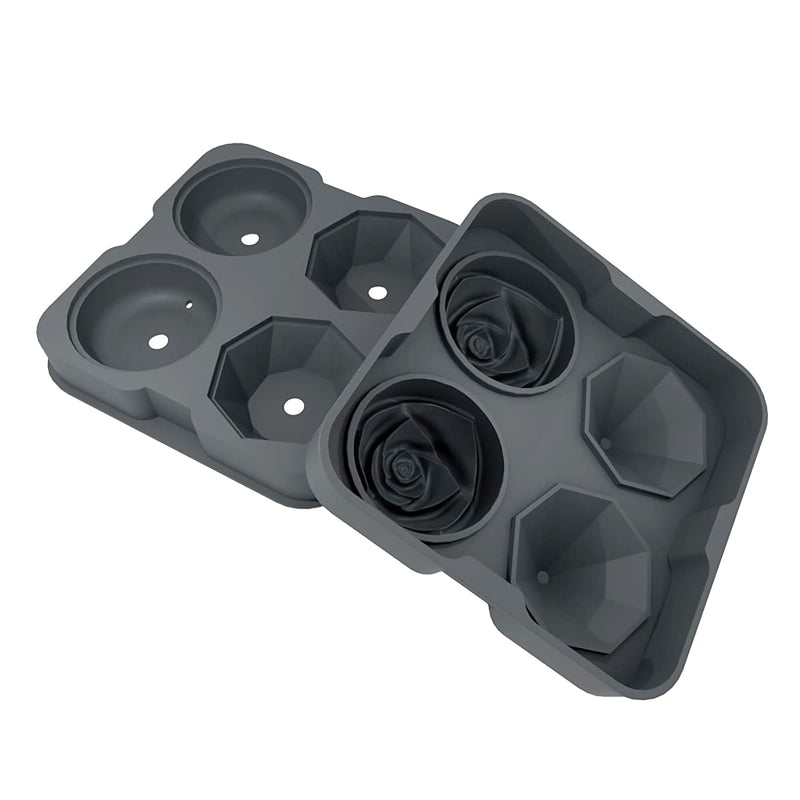 Ice Cube Tray, HANCELANT 2.5inch Ice Cube Molds, 2 Cavity Silicone Rose & 2 Diamond Ice Ball Maker, Easy Release Large Ice Cube Form for Chilling Cocktails, Whiskey, Bourbon & Homemade Juice (Grey) Gray - NewNest Australia