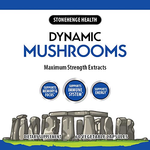 Stonehenge Health Dynamic Mushrooms - 100% Fruiting Bodies & Extracts - Lion’s Mane, Chaga, Maitake, Shiitake, Reishi - Nootropic Brain & Focus, Immune System Booster - No Mycelium -60 Veggie Capsules - NewNest Australia