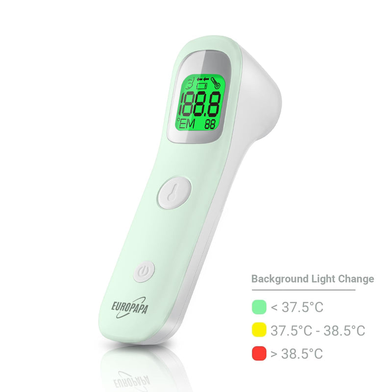 EUROPAPA fever thermometer for babies, children, adults, infrared forehead thermometer with fever alarm, °C/°F switch, 30-fold measured value memory (green) VP-T1-green - NewNest Australia