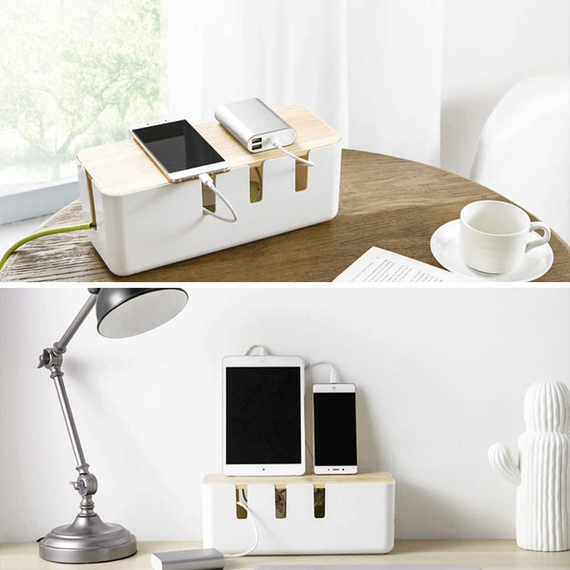 Cable Management Box by Baskiss, 12x5x4.5 inches, Wood Lid, Cord Organizer for Desk TV Computer USB Hub System to Cover and Hide & Power Strips & Cords - NewNest Australia