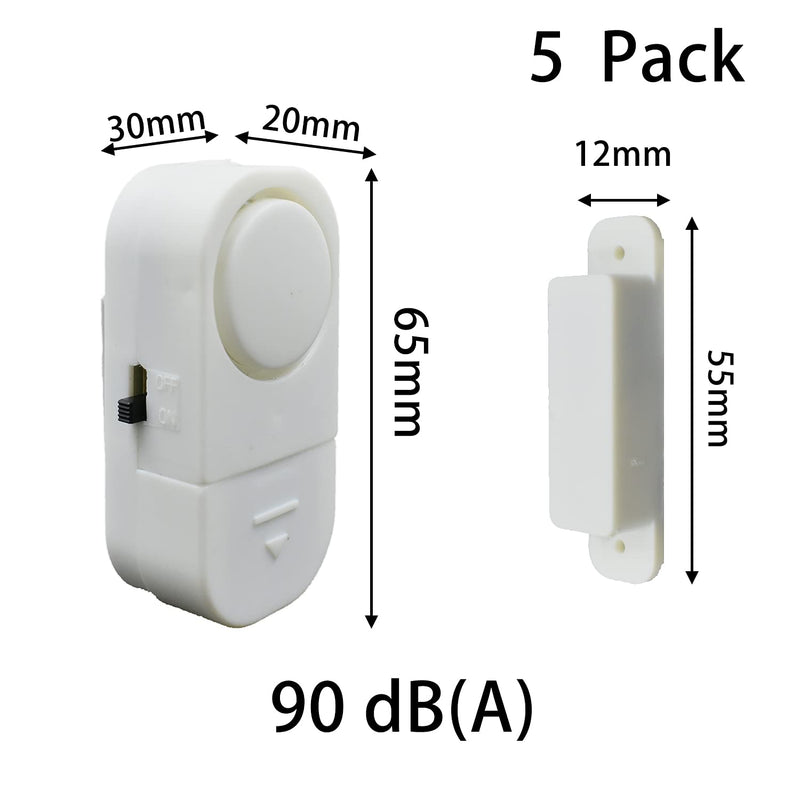 5 Pack Wireless Door Window Alarm, Magnetic Burglar Alert Sensor with Batteries Ideal for Home, Garage, Apartment, Dorm, RV and Office (White) - NewNest Australia