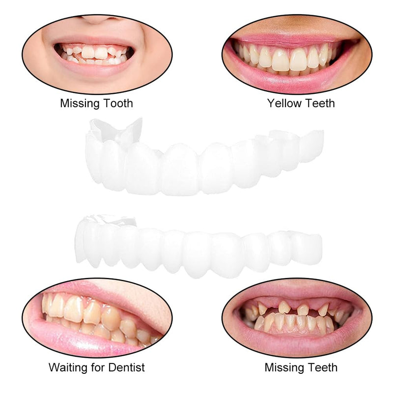 Comioke Prostheses Fake Teeth, 4 Pairs False Artificial Teeth Braces Smile Veneers Cosmetic Temporary Teeth Dentures Prosthesis Artificial Veneers Teeth Top and Bottom 4color - NewNest Australia