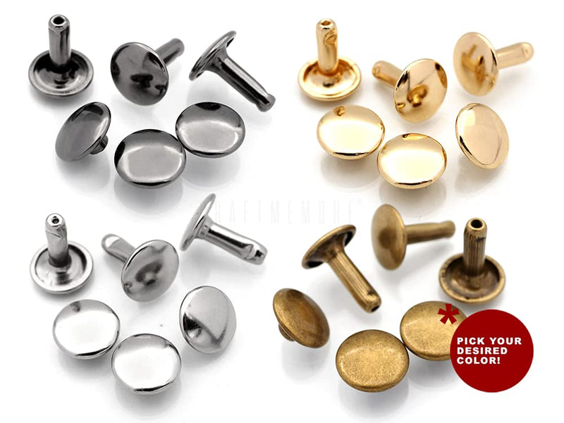 CRAFTMEMORE 9mm Cap x 8mm Post Leather Rivet Double Cap Rivets Tubular Metal Rapid Rivet Studs Leather Craft 50 Sets (8 mm Post, Gold) 8 mm Post - NewNest Australia
