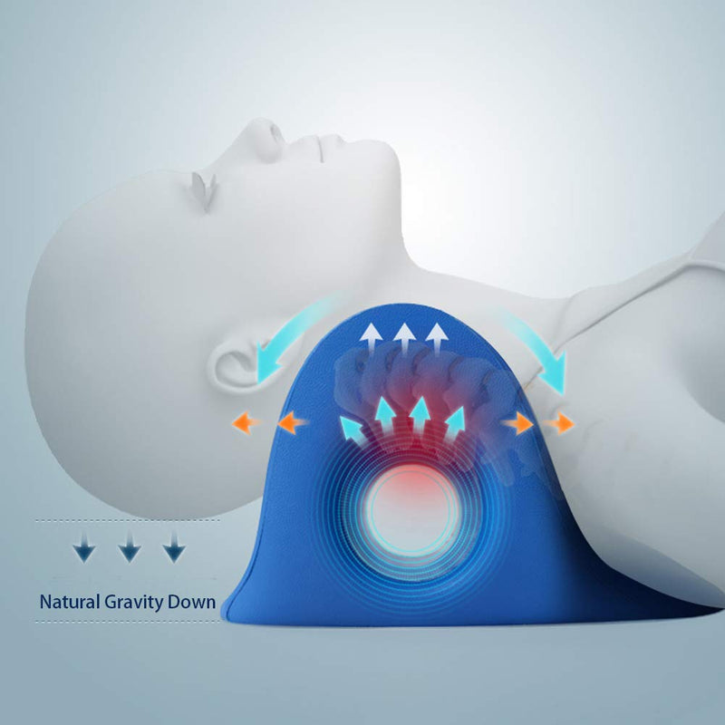Neck and Shoulder Relaxer, Cervical Traction Device for TMJ Pain Relief and Cervical Spine Alignment, Chiropractic Pillow Neck Stretcher O-shape Navy Blue 8.6 X 8.3 X 5 Inch - NewNest Australia