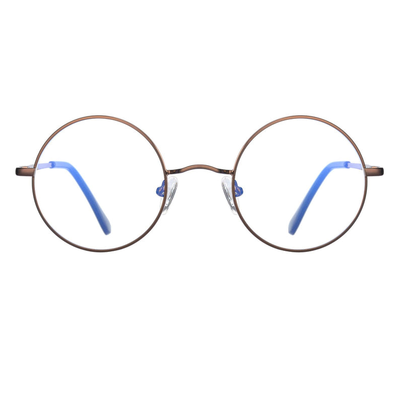 LJCZKA Round Blue Light Filter Glasses Women Men Round Glasses Without Strength Metal Frame for PC, Mobile Phone, TV, Anti Fatigue Brown 0.0 x - NewNest Australia