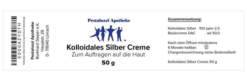Colloidal silver cream (50 g) from pharmacy production - moisturizing, high quality - proven original recipe silver cream Pestalozzi-Apotheke 50.0 grams - NewNest Australia