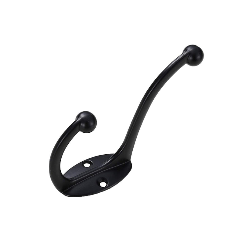 NewNest Australia - 10Pcs Black Coat Hooks Hardware Heavy Duty Hooks for Hanging Coats Double No Rust Hooks Wall Mounted with 40 Screws for Key, Towel, Bags, Cup, Hat 