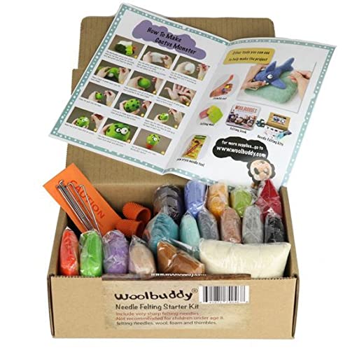 Woolbuddy Needle Felting Kit, Felt Starter Kit, Felting Kits for Beginners, Adult Crafts and Kids, Felt Animal Kit, Wool Craft Kit, 16 Colors Handmade Felting Wool, 6 Felting Needles with Booklet - NewNest Australia