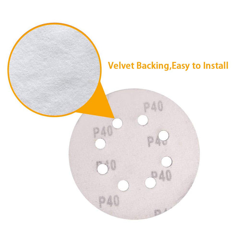 Maveek 60 Pieces 8-Holes Discs Pads 5 Inch/ 125 mm Hook and Loop 40/60/ 80/120/ 180/240 Assorted Grits 6 Models, Each Model 10 Pieces Sandpaper Sanding Discs Pads for Random Orbital Sander 608 - NewNest Australia