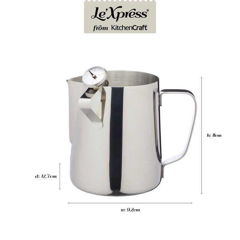 Le’Xpress Stainless Steel Milk Jug with Frothing Thermometer, 600 ml (1 Pint) - NewNest Australia