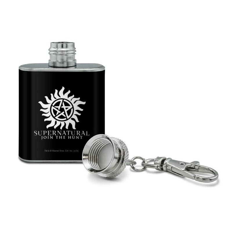 NewNest Australia - Supernatural Anti Possession Symbol Stainless Steel 1oz Mini Flask Key Chain 