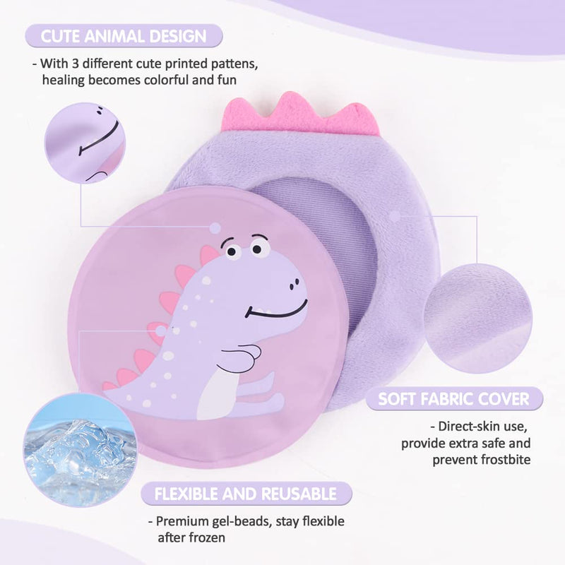 Hilph Kids Ice Pack Cold Compress for Injuries, 3 Nylon Child Ice Pack with Soft Sleeve Soothing Bumps Ice Packs Cool Packs for Pain Relief, First Aid, Headache, Cuts & Insect C-3 Cute Dinosaurs - NewNest Australia