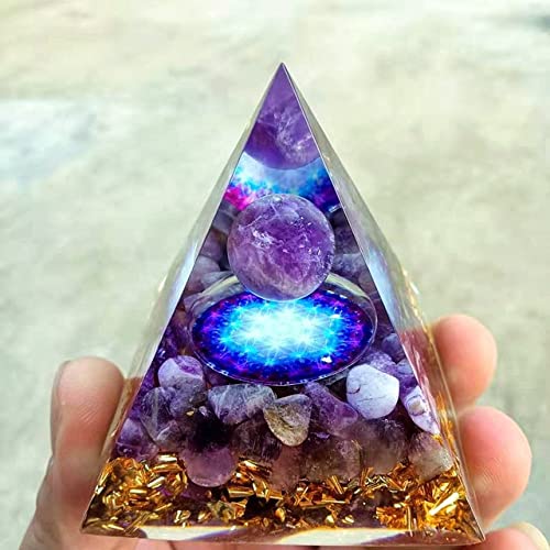 ycyingcheng Amethyste Pyramid Ogan Crystal Energy Tower, Nature Reiki Chakra Crushed Stone, Positive Energy Generator Orgonite Pyramid Protection Energy Protection Home Office Decor T - NewNest Australia