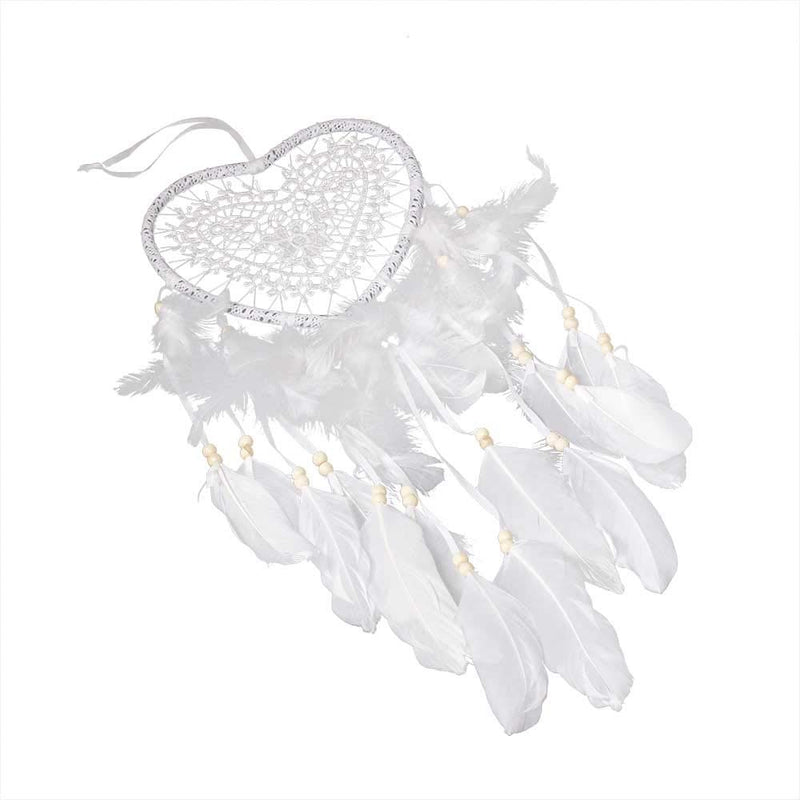 NewNest Australia - WESTONETEK Handmade Heart Shape Feather Dream Catcher Traditional Dreamcatcher Wall Hanging Decoration Ornaments, White 