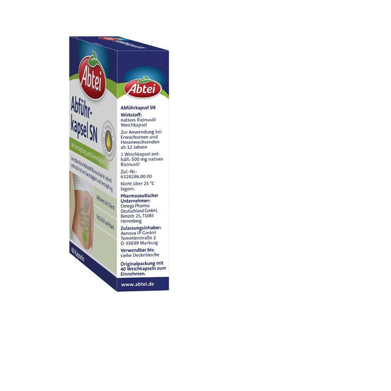 Abtei Laxative Capsules - Activates The Intestinal Constipation And Intestinal Insertia - Naturally Effective With Vegetable Castor Oil - 1 X 40 Soft Capsules | 40 Pieces (1 Pack - NewNest Australia