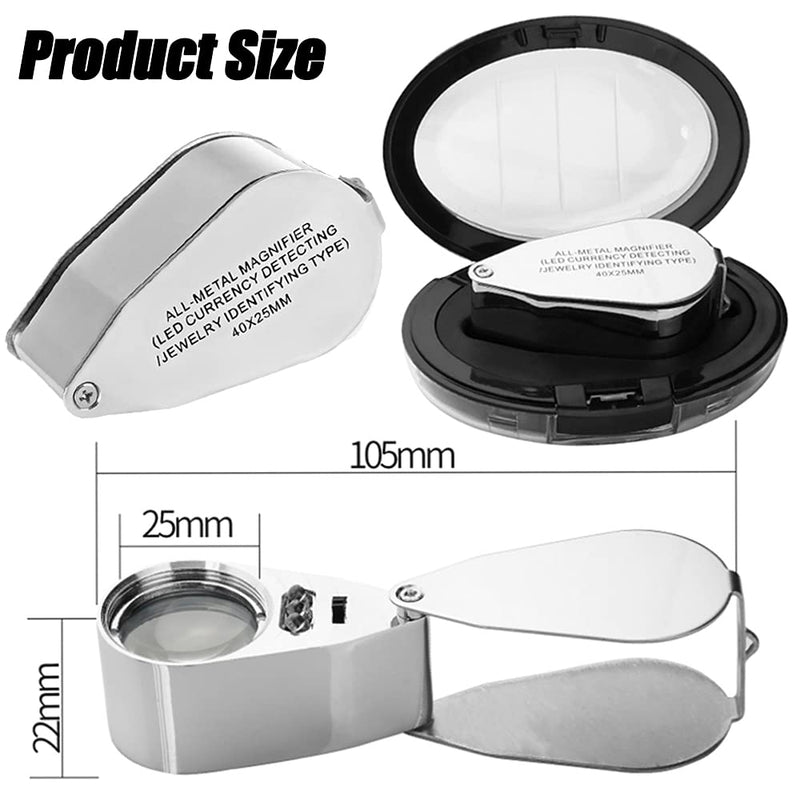 JYOME 40X Metal Illuminated Jewelry Loop Magnifier, Magnifying Glass with LED Light Pocket Folding Jewelers Loupe for Currency Detecting Jewlers Identifying Type Lupe - NewNest Australia