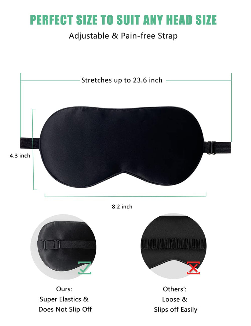 Silk Sleep Mask, 2 Packs 100% Real Natural Silk Eye Mask with Adjustable Straps Eye Sleep Mask, BeeVines Summer Travel Eye Sleep Sunscreen to Reduce Puffiness (Black & Pastel Blue) - NewNest Australia